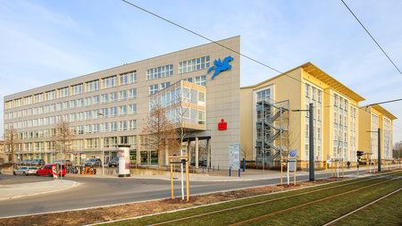 Exterior view of the Pegasus Center office-building complex.