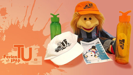 Neue Werbegeschenke  für Kinder wie Plüschfibgur und Schirmmütze.